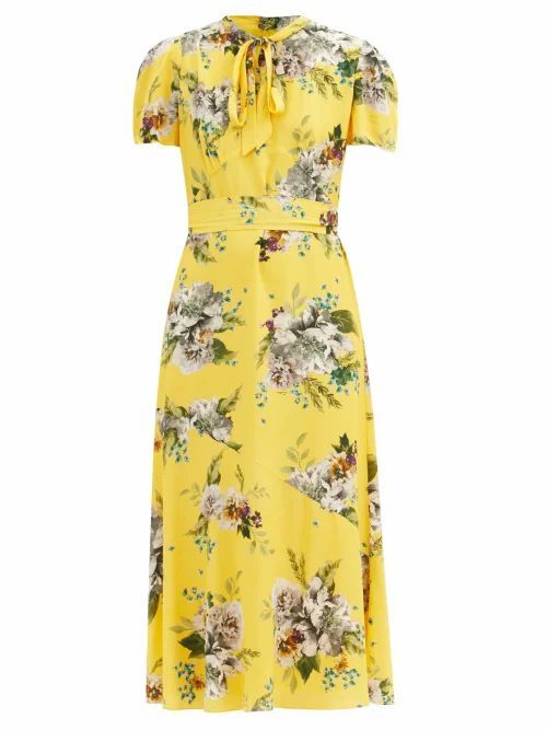 Elmer Carnation-print Crepe Dress - Womens - Yellow Print