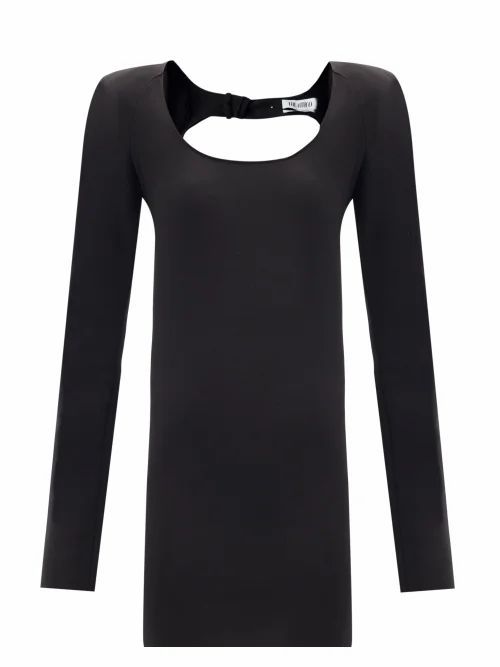 Padded-shoulder Jersey Mini Dress - Womens - Black