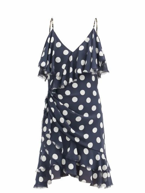 Ruffled Polka-dot Silk Mini Dress - Womens - Navy Multi