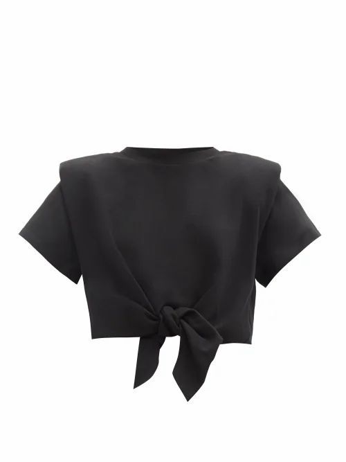 Isabel Marant - Belita Padded-shoulder Knotted Cotton T-shirt - Womens - Black