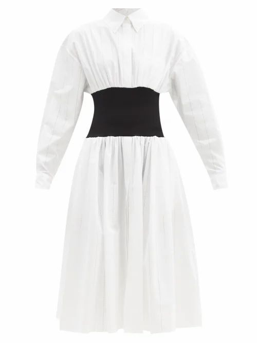 Alexandre Vauthier - Elasticated-waist Cotton-poplin Midi Shirt Dress - Womens - White