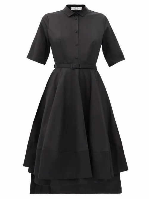 Belted Cotton-sateen Shirt Dress - Womens - Black