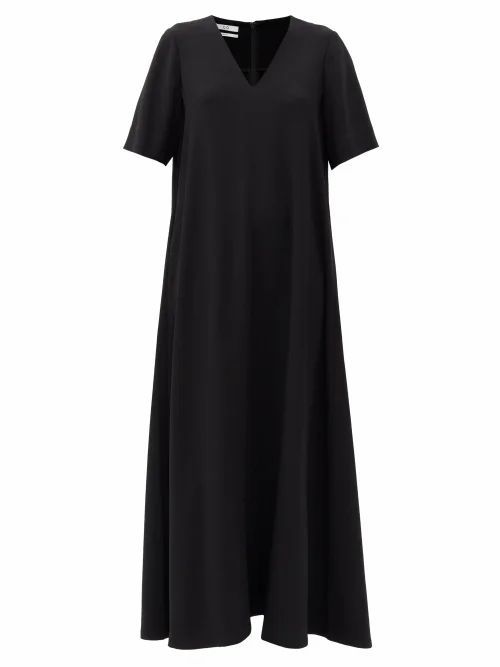 V-neck Flared Crepe Maxi Dress - Womens - Black