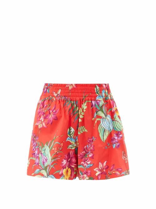 Etro - Cipro Floral-print Cotton-poplin Shorts - Womens - Red Multi