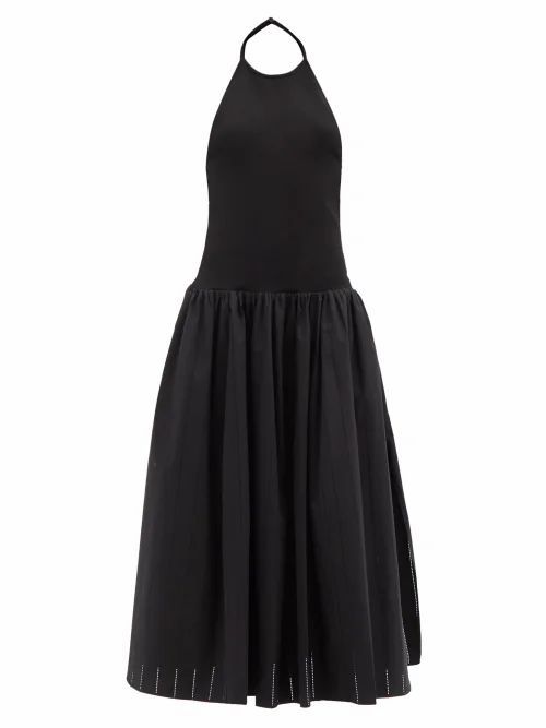 Halterneck Openwork Cotton Dress - Womens - Black