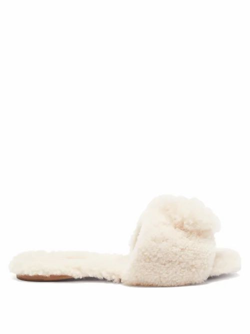 Aquazzura - Foxy Pompom-embellished Shearling Slides - Womens - Cream