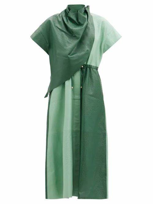 Paula Draped Leather Midi Dress - Womens - Green
