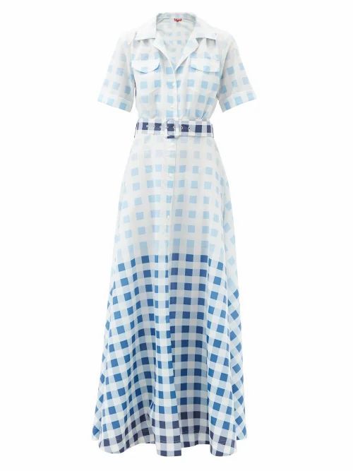 Staud - Millie Gingham Recycled-poplin Maxi Shirt Dress - Womens - Blue White