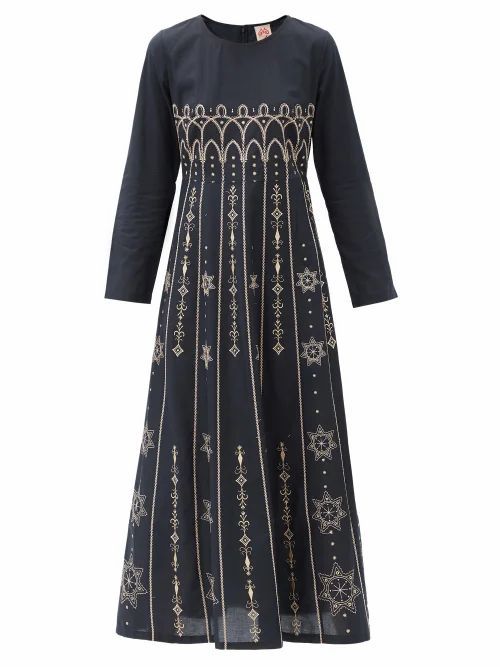 Le Sirenuse, Positano - Tracey Palazzina Embroidered Cotton Midi Dress - Womens - Black