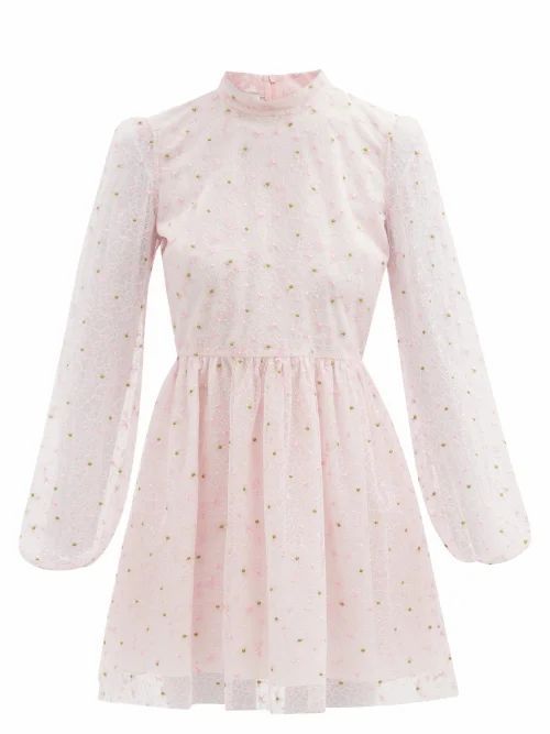 Floral-embroidered Tulle Mini Dress - Womens - Light Pink