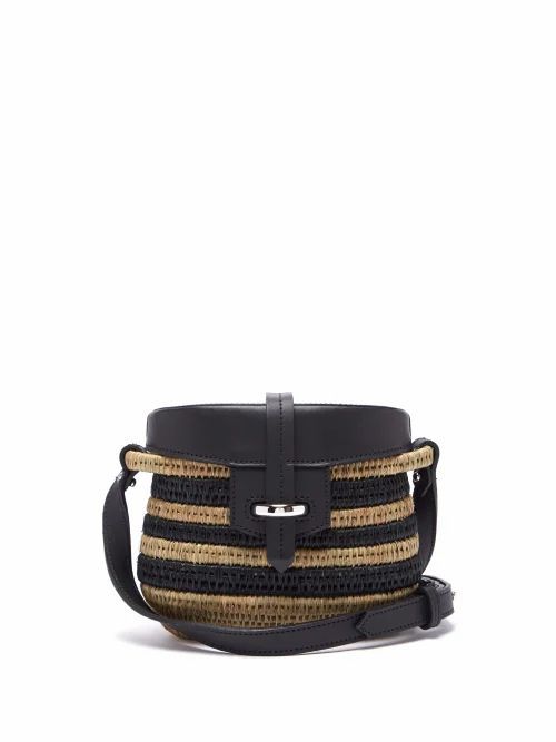 Khokho - Jabu Leather-trimmed Striped Mini Basket Bag - Womens - Black Cream