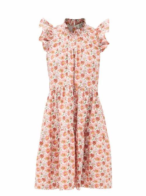 Sea - Leslie Ruffled Floral-print Cotton Dress - Womens - Pink