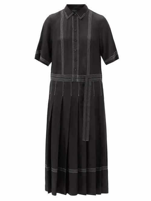 Adelaide Topstitched Pleated Twill Shirt Dress - Womens - Black