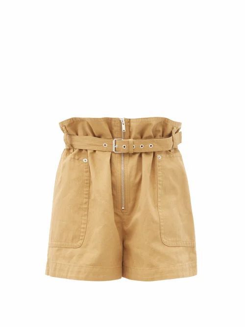 Parana Paperbag-waist Cotton-blend Shorts - Womens - Camel