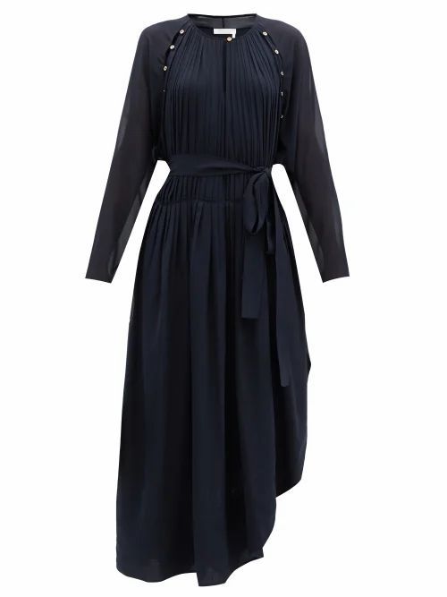 Cutout Pleated Silk-georgette Dress - Womens - Blue