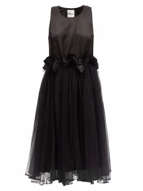 Ruffled Satin And Tulle Dress - Womens - Black