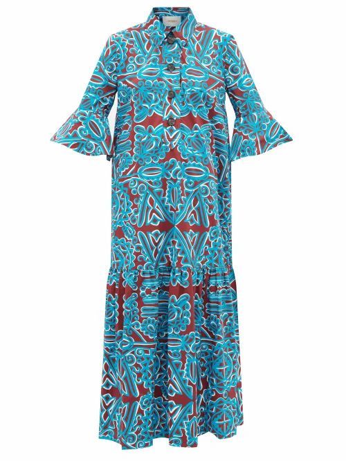 La DoubleJ - Artemis Parnaveg-print Cotton-poplin Shirt Dress - Womens - Blue Multi