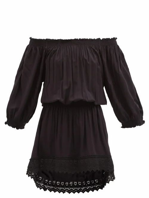 Melissa Odabash - Ivy Off-shoulder Lace-trim Shirred-poplin Dress - Womens - Black