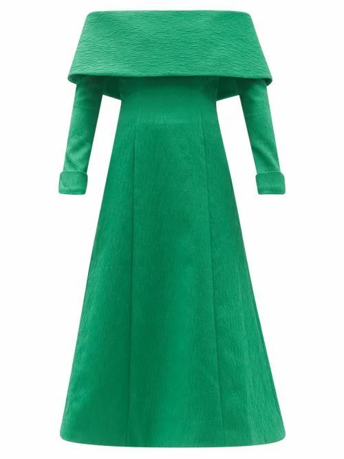 Carole Off-the-shoulder Cloqué Midi Dress - Womens - Green