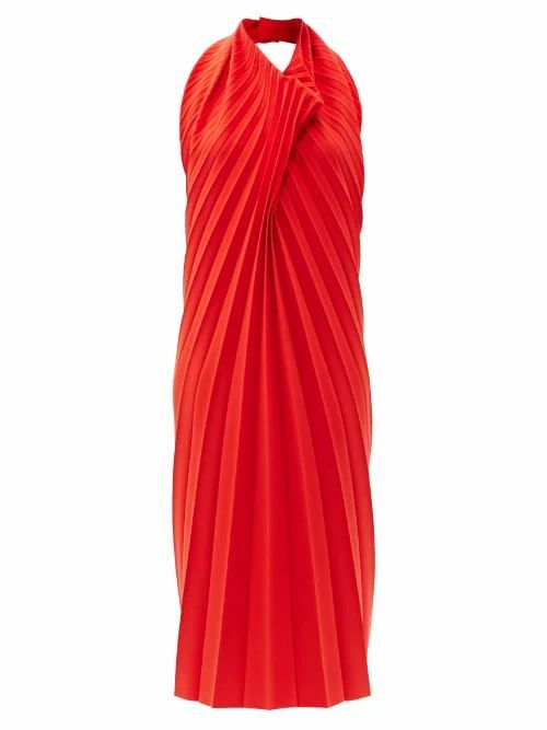 A.w.a.k.e. Mode - Halterneck Pleated-crepe Midi Dress - Womens - Red