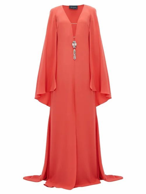 Bluebird Cape-sleeve Silk Gown - Womens - Pink