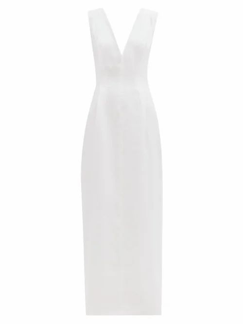 Albus Lumen - Pinched-waist Linen Maxi Dress - Womens - White