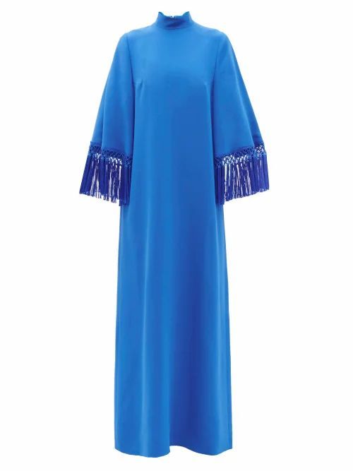 Macramé Tasseled-sleeve Crepe Gown - Womens - Blue