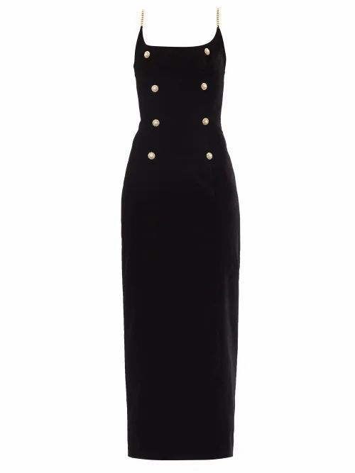 Chain-strap Velvet Maxi Dress - Womens - Black