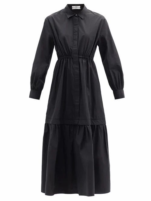 Dropped-hem Cotton-blend Poplin Maxi Shirt Dress - Womens - Black