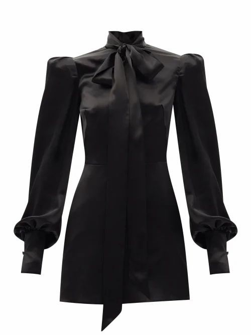 The Mini Mayhem Pussy-bow Silk-satin Dress - Womens - Black