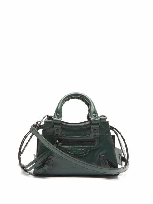 Balenciaga - Neo Classic City Nano Crocodile-effect Leather Bag - Womens - Dark Green