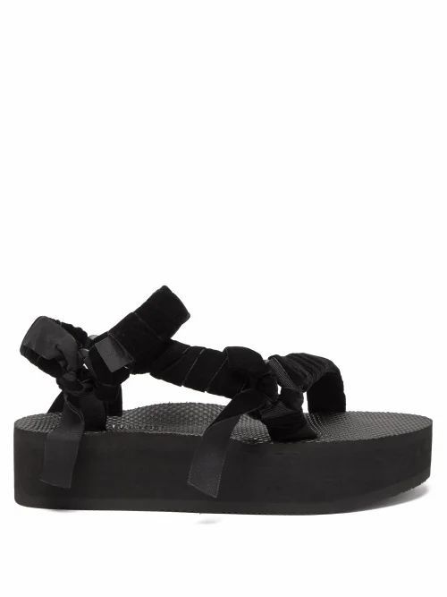Arizona Love - Trekky Velvet-strap Platform Sandals - Womens - Black