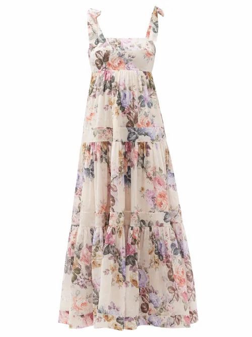 Brighton Tiered Floral-print Cotton Dress - Womens - White Print