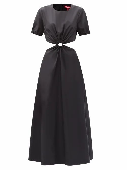 Staud - Calypso Cutout-waist Recycled-poplin Dress - Womens - Black
