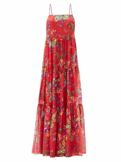 Etro - Palmaria Floral-print Cotton-blend Maxi Dress - Womens - Red Multi