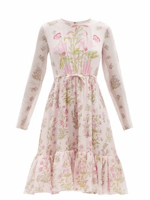 Bow-embellished Floral-print Silk-georgette Dress - Womens - Pink Print