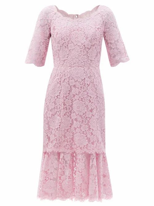 Fluted Cordonetto-lace Dress - Womens - Light Pink