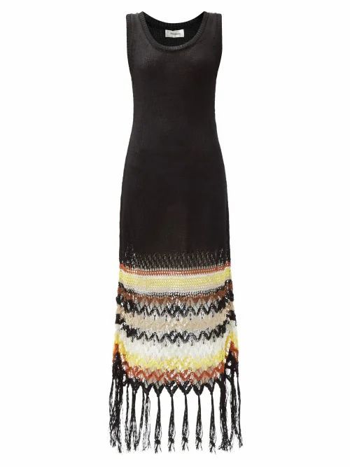 Lucia Crocheted Linen-blend Dress - Womens - Black Multi