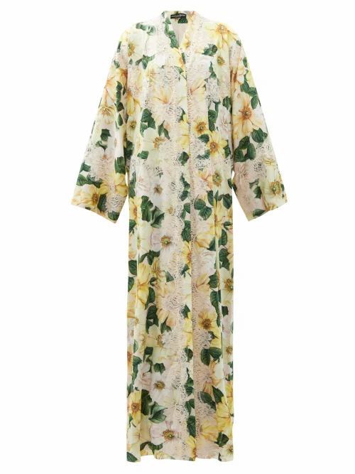 Camelia-print Silk-blend Charmeuse Gown - Womens - Yellow Multi