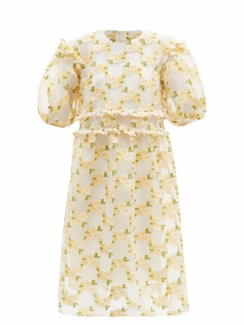 Shrimps - Theodore Floral Fil-coupé Organza Dress - Womens - Yellow White