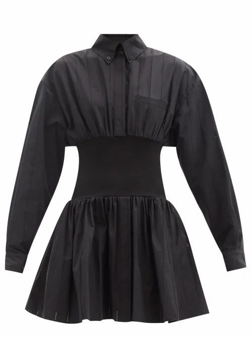 Alexandre Vauthier - Elasticated-waist Cotton-poplin Mini Shirt Dress - Womens - Black