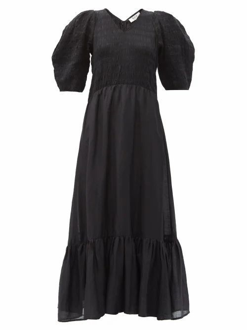 Sea - Eleanor Shirred Linen-blend Voile Maxi Dress - Womens - Black