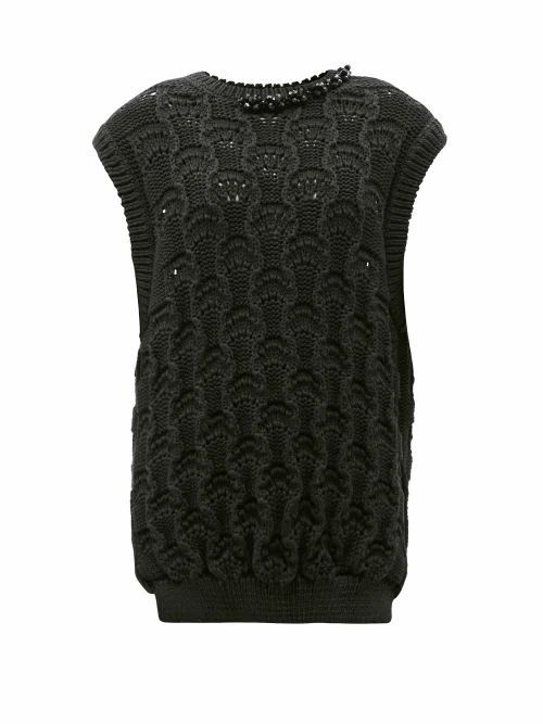 Simone Rocha - Bead-embellished Organic-cotton Sweater Vest - Womens - Black