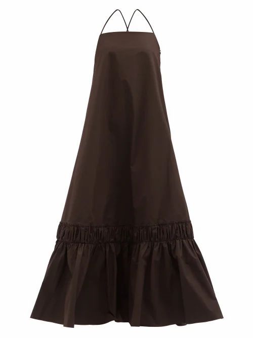 Gathered-hem Cotton Maxi Dress - Womens - Dark Brown