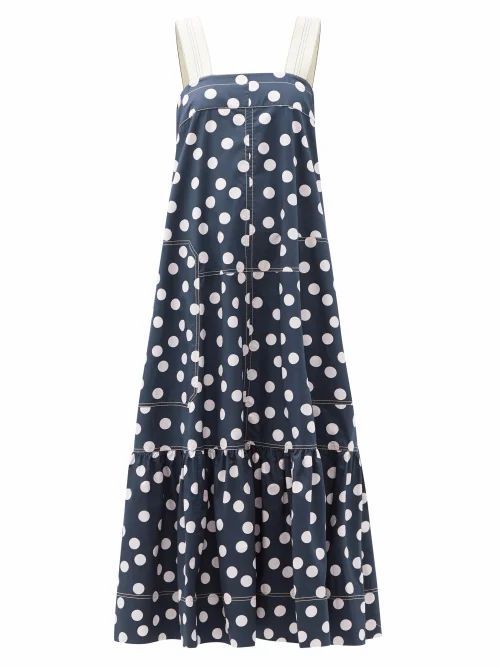 Lee Mathews - Bea Polka-dot Cotton-poplin Dress - Womens - Navy Print