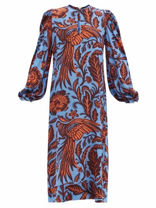 Johanna Ortiz - Indus Valley Printed Silk Maxi Dress - Womens - Blue