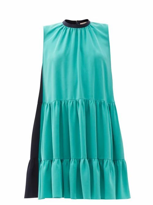 Roksanda - Athisa Colour-block Tiered Crepe Dress - Womens - Green Multi