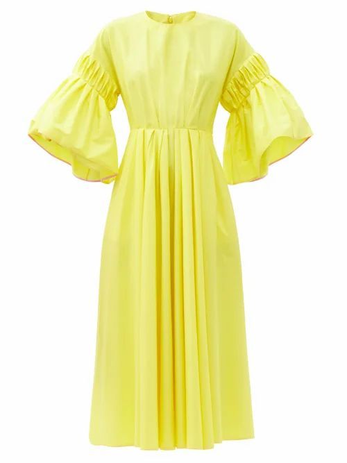 Iosefina Fluted-sleeve Cotton-poplin Midi Dress - Womens - Yellow