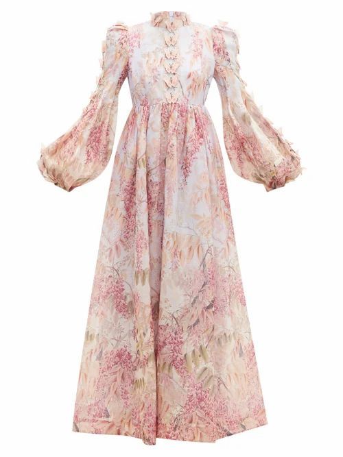 Zimmermann - Botanica Floral Linen-blend Organza Maxi Dress - Womens - Pink Print