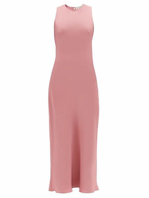 Asceno - Valencia Silk-twill Midi Dress - Womens - Dusty Pink